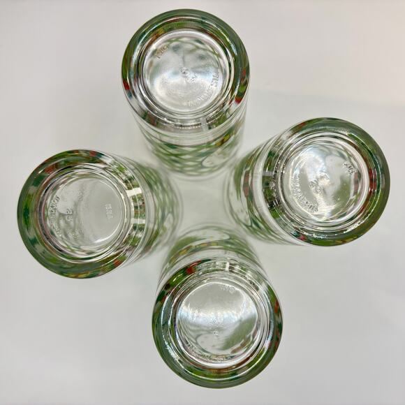 Vtg KIG Indonesia Glass Tumblers Christmas Tree Gifts & Lattice Design Set Of 4 - Picture 5 of 8